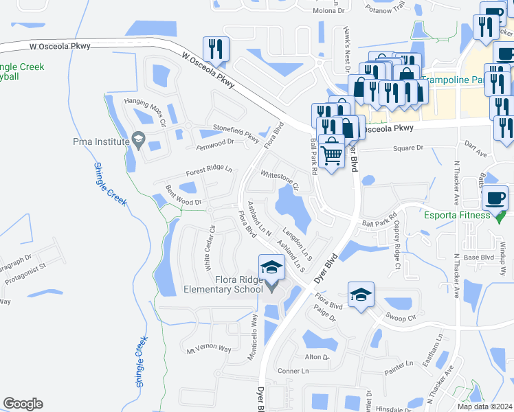 map of restaurants, bars, coffee shops, grocery stores, and more near 3201 Holderness Drive in Kissimmee