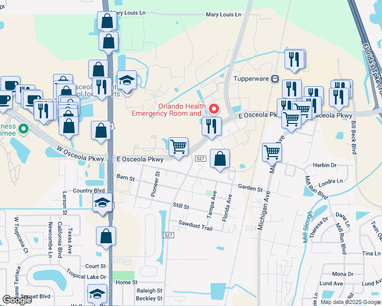 map of restaurants, bars, coffee shops, grocery stores, and more near 3162 Old Dixie Highway in Kissimmee