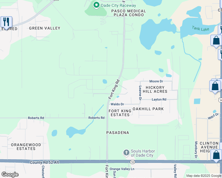 map of restaurants, bars, coffee shops, grocery stores, and more near 12333 Fort King Road in Dade City