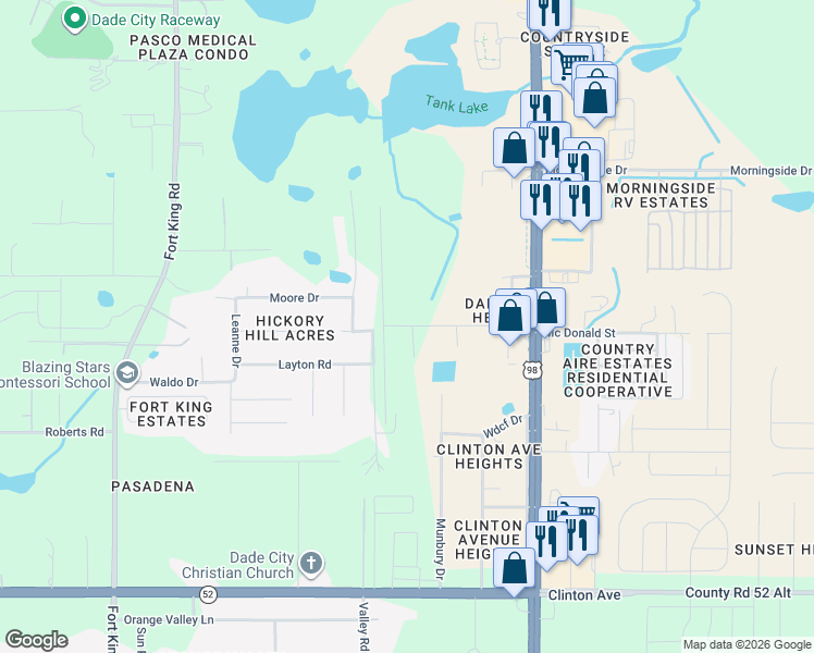 map of restaurants, bars, coffee shops, grocery stores, and more near 37700 Beth Street in Dade City