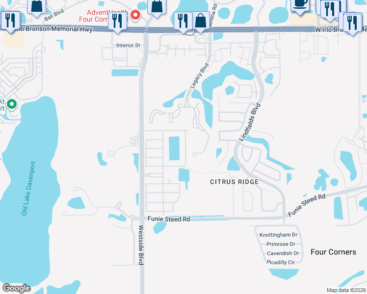 map of restaurants, bars, coffee shops, grocery stores, and more near 8867 Candy Palm Road in Kissimmee