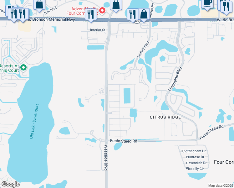 map of restaurants, bars, coffee shops, grocery stores, and more near 3059 Beach Palm Avenue in Kissimmee