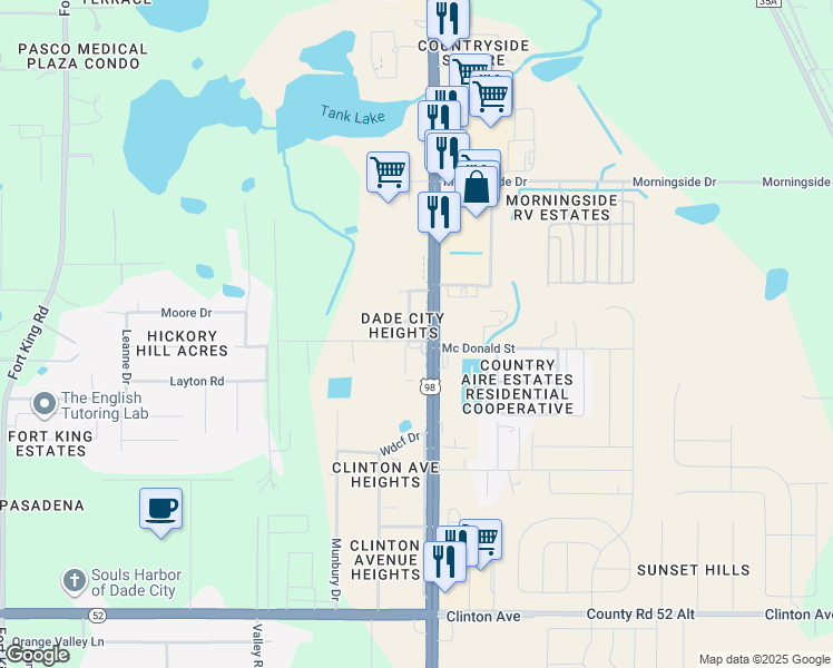 map of restaurants, bars, coffee shops, grocery stores, and more near 12401 U.S. 301 in Dade City