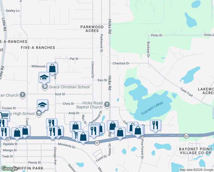 map of restaurants, bars, coffee shops, grocery stores, and more near 12421 Hicks Road in Hudson