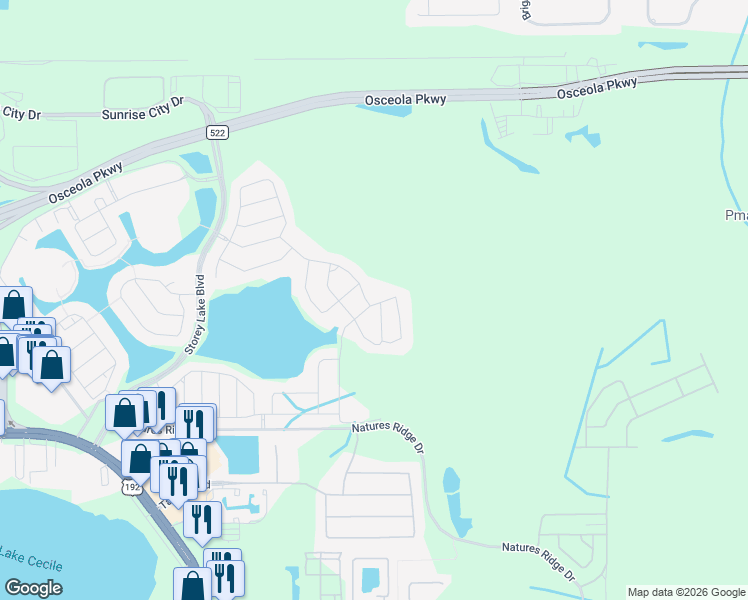 map of restaurants, bars, coffee shops, grocery stores, and more near 3041 Beaver Creek Drive in Kissimmee