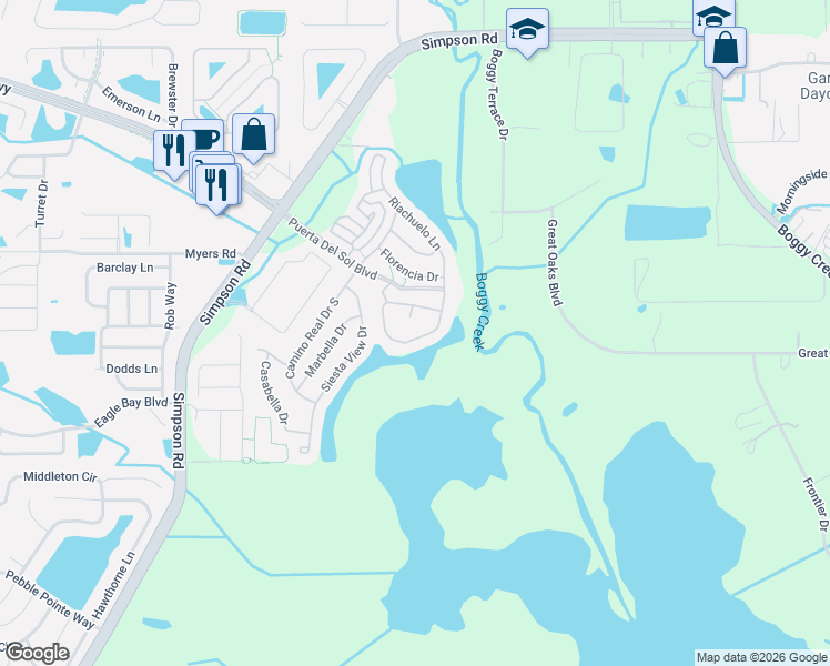 map of restaurants, bars, coffee shops, grocery stores, and more near 3078 Sangria Street in Kissimmee