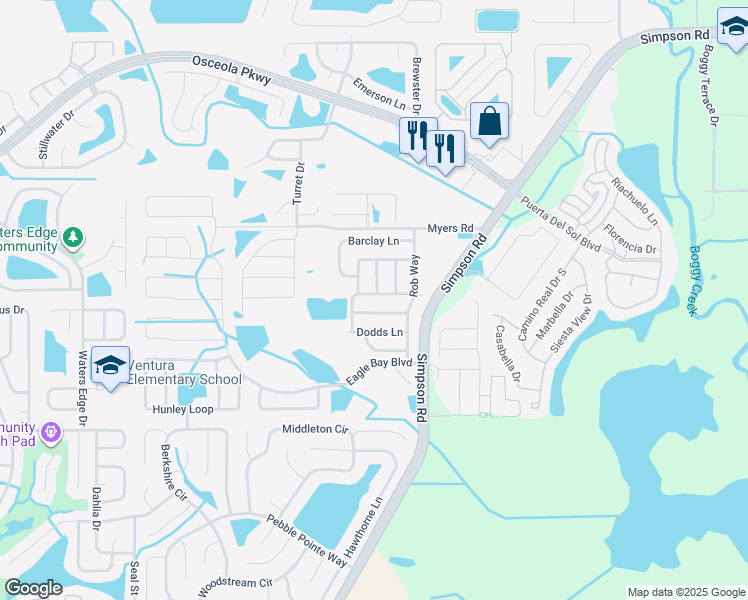 map of restaurants, bars, coffee shops, grocery stores, and more near 2710 Randal Way in Kissimmee
