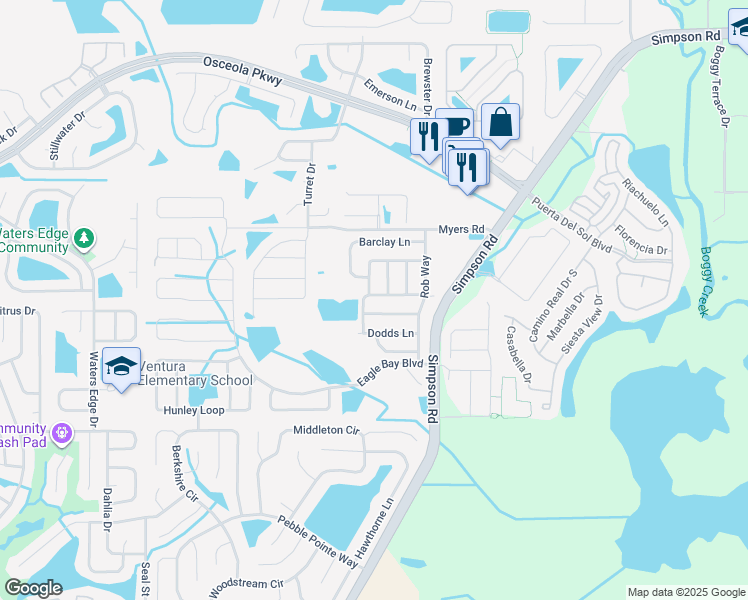 map of restaurants, bars, coffee shops, grocery stores, and more near 2710 Randal Way in Kissimmee