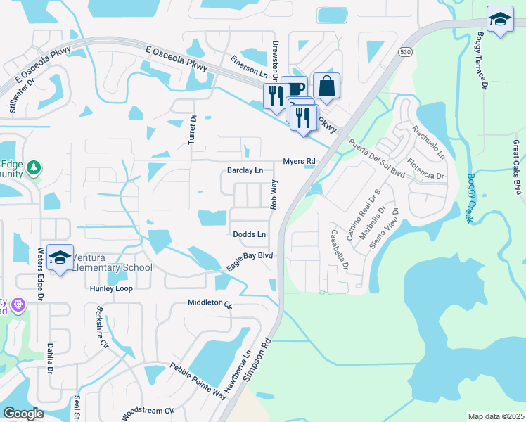 map of restaurants, bars, coffee shops, grocery stores, and more near 2728 Randal Way in Kissimmee