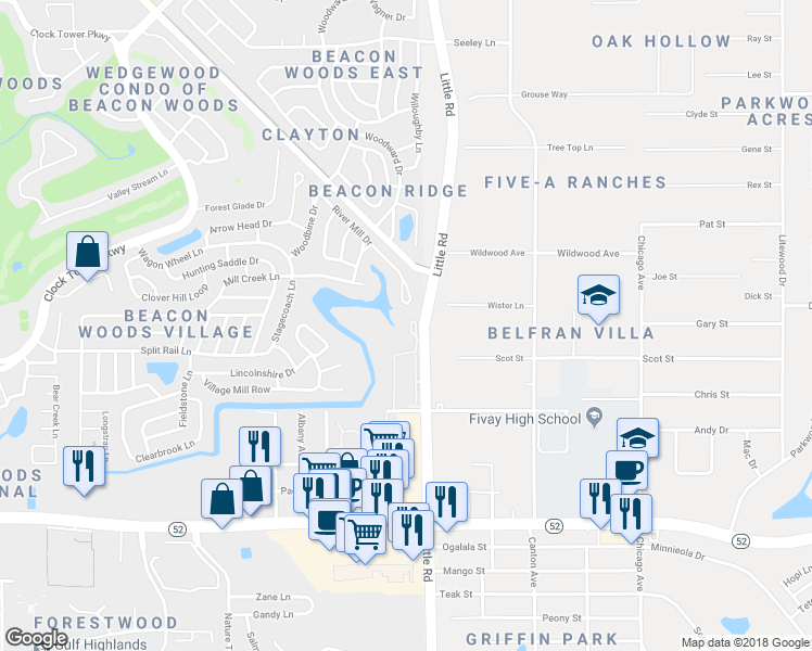 map of restaurants, bars, coffee shops, grocery stores, and more near 12500 River Mill Drive in Hudson