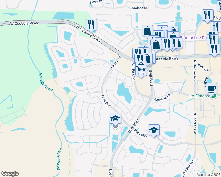 map of restaurants, bars, coffee shops, grocery stores, and more near 3201 Holderness Drive in Kissimmee