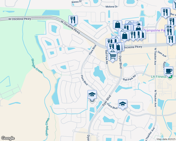 map of restaurants, bars, coffee shops, grocery stores, and more near 3201 Holderness Drive in Kissimmee