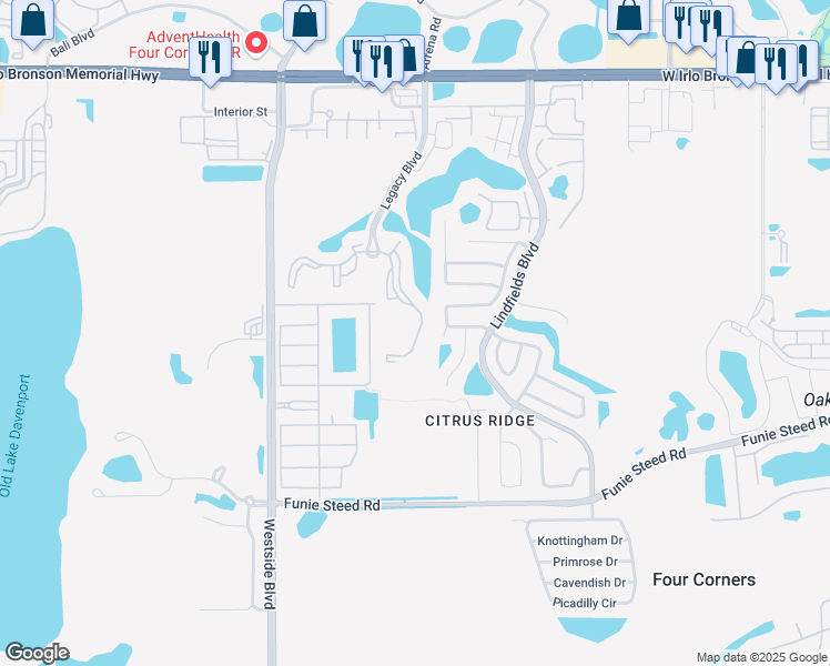 map of restaurants, bars, coffee shops, grocery stores, and more near 8828 Dunes Court in Kissimmee