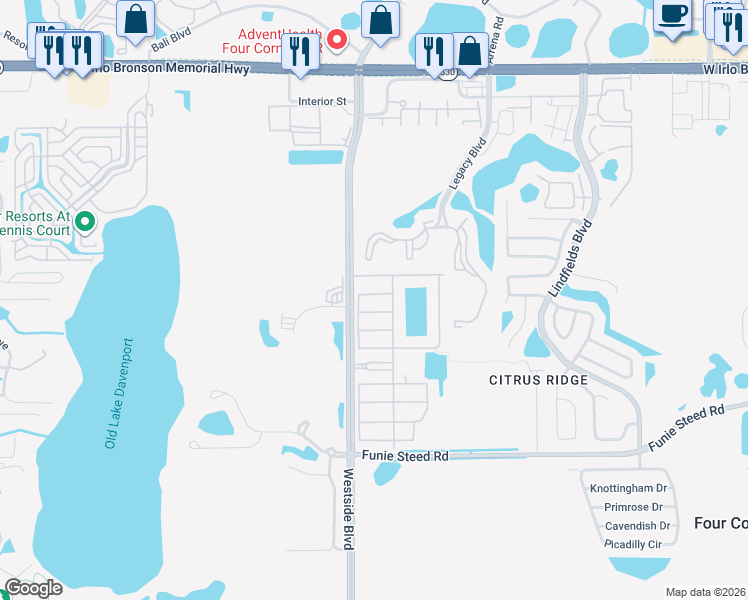map of restaurants, bars, coffee shops, grocery stores, and more near 8979 Cat Palm Road in Kissimmee
