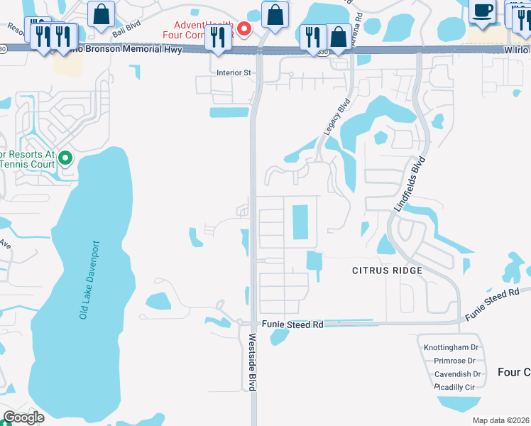 map of restaurants, bars, coffee shops, grocery stores, and more near 8979 Cat Palm Road in Kissimmee