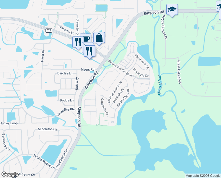 map of restaurants, bars, coffee shops, grocery stores, and more near 3018 Camino Real Drive South in Kissimmee