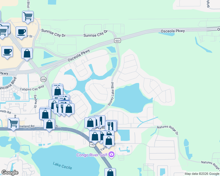 map of restaurants, bars, coffee shops, grocery stores, and more near 4766 Kings Castle Circle in Kissimmee
