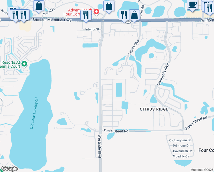 map of restaurants, bars, coffee shops, grocery stores, and more near 8979 Cat Palm Road in Kissimmee