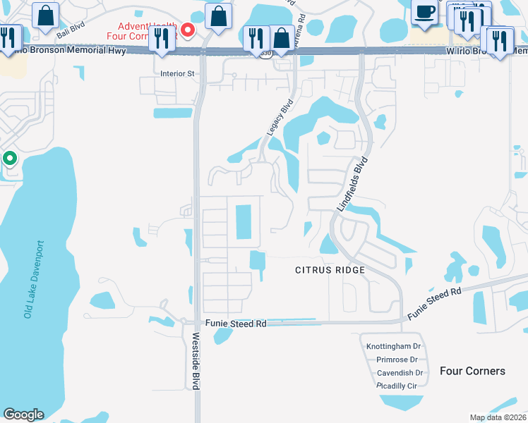 map of restaurants, bars, coffee shops, grocery stores, and more near 8867 Candy Palm Road in Kissimmee