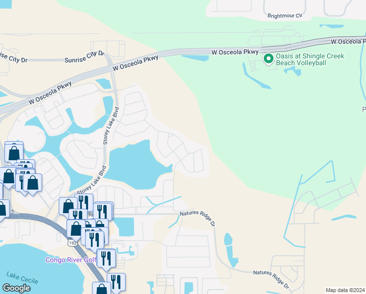 map of restaurants, bars, coffee shops, grocery stores, and more near 4500 Sequel Road in Kissimmee