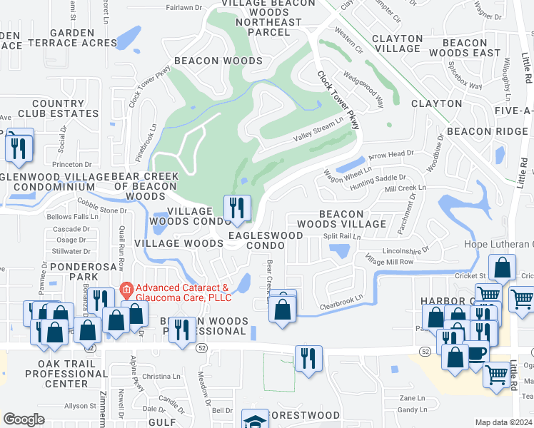 map of restaurants, bars, coffee shops, grocery stores, and more near 12409 Eagleswood Drive in Hudson