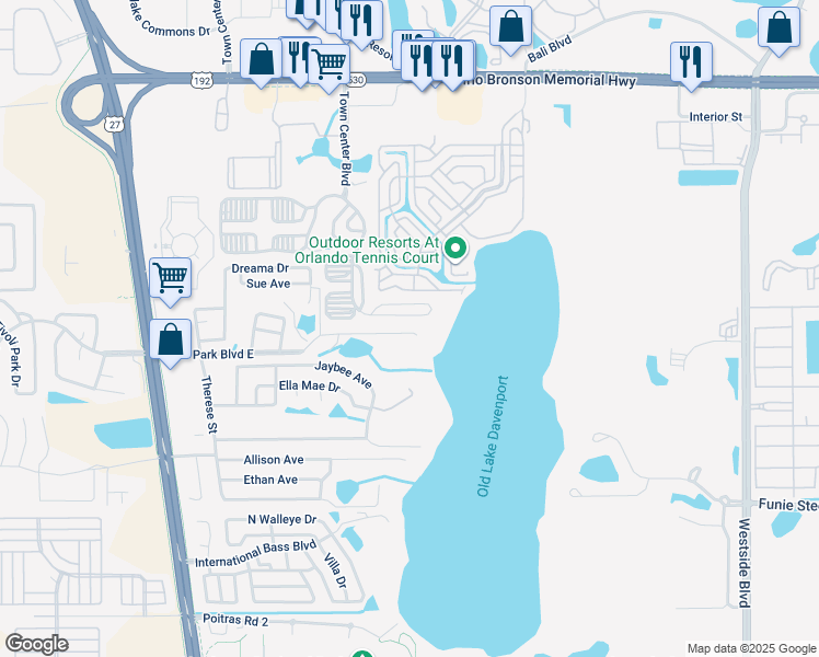 map of restaurants, bars, coffee shops, grocery stores, and more near 820 Polo Park East Boulevard in Davenport