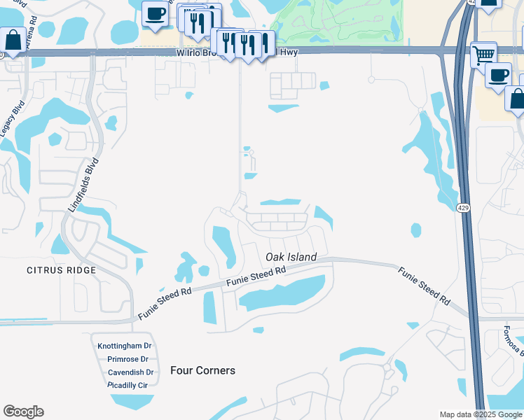 map of restaurants, bars, coffee shops, grocery stores, and more near 8415 Meer Way in Kissimmee