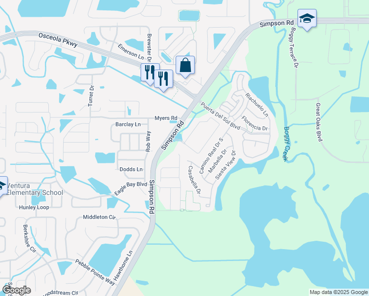 map of restaurants, bars, coffee shops, grocery stores, and more near 2838 Sera Bella Way in Kissimmee