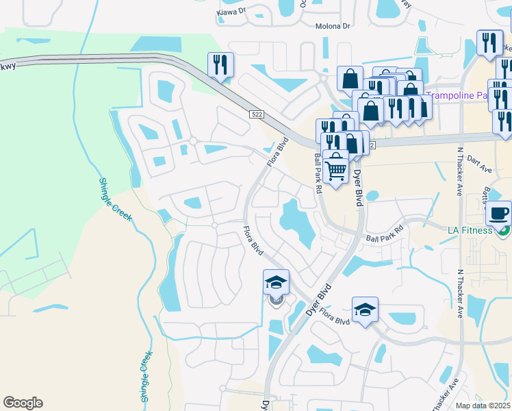 map of restaurants, bars, coffee shops, grocery stores, and more near 3126 Ashland Lane North in Kissimmee