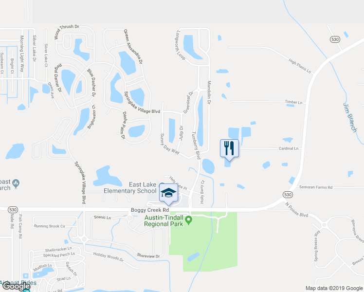 map of restaurants, bars, coffee shops, grocery stores, and more near 3005 Julip Drive in Kissimmee