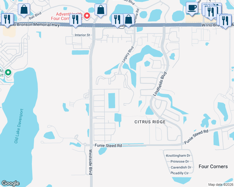 map of restaurants, bars, coffee shops, grocery stores, and more near 8867 Candy Palm Road in Kissimmee