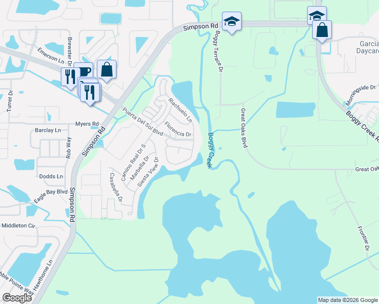 map of restaurants, bars, coffee shops, grocery stores, and more near 3084 Sangria Street in Kissimmee