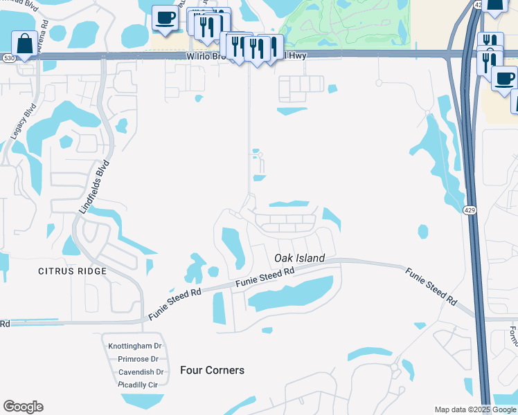 map of restaurants, bars, coffee shops, grocery stores, and more near 8415 Meer Way in Kissimmee