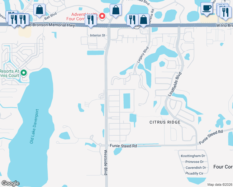 map of restaurants, bars, coffee shops, grocery stores, and more near 3059 Beach Palm Avenue in Kissimmee