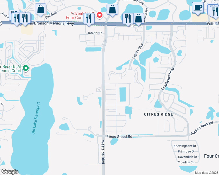 map of restaurants, bars, coffee shops, grocery stores, and more near 8979 Cat Palm Road in Kissimmee