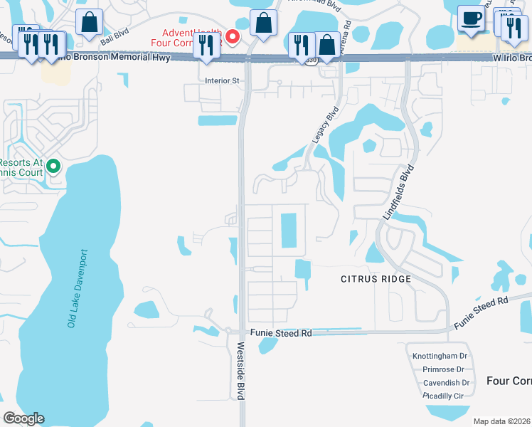 map of restaurants, bars, coffee shops, grocery stores, and more near 3059 Beach Palm Avenue in Kissimmee