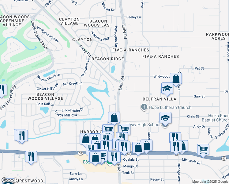 map of restaurants, bars, coffee shops, grocery stores, and more near 12500 River Mill Drive in Hudson