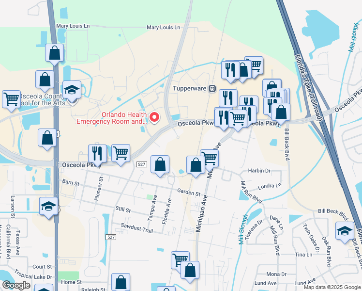 map of restaurants, bars, coffee shops, grocery stores, and more near 3095 Station Square in Kissimmee