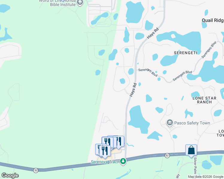 map of restaurants, bars, coffee shops, grocery stores, and more near 12481 Aston Drive in Shady Hills