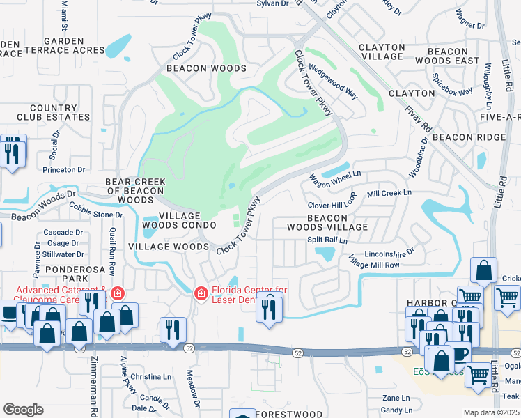 map of restaurants, bars, coffee shops, grocery stores, and more near 8106 Golf Club Court in Hudson