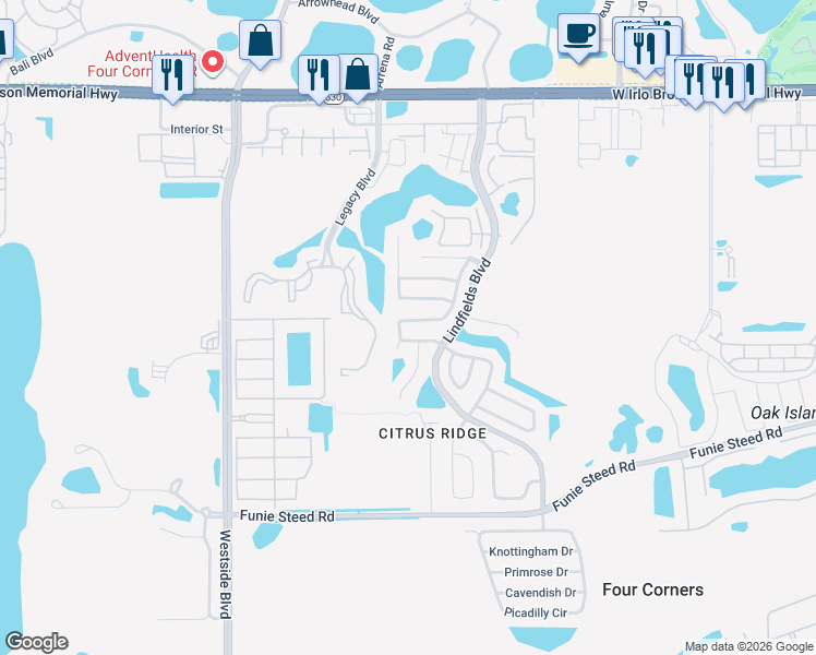map of restaurants, bars, coffee shops, grocery stores, and more near 8822 Parliament Court in Kissimmee