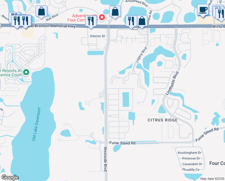 map of restaurants, bars, coffee shops, grocery stores, and more near 8989 Cuban Palm Road in Kissimmee