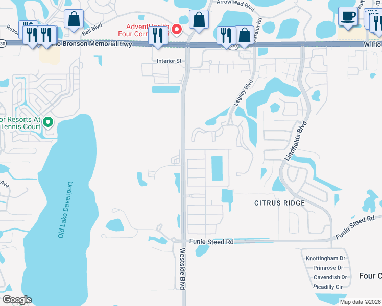 map of restaurants, bars, coffee shops, grocery stores, and more near 8989 Cuban Palm Road in Kissimmee