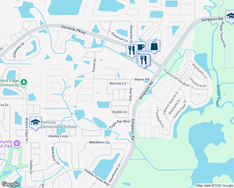 map of restaurants, bars, coffee shops, grocery stores, and more near 3041 Cameron Drive in Kissimmee