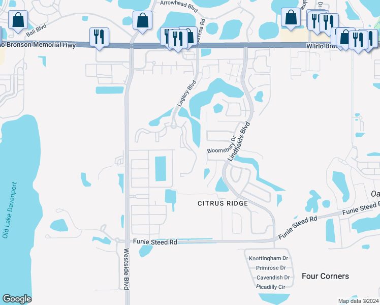map of restaurants, bars, coffee shops, grocery stores, and more near 8817 Dunes Court in Kissimmee