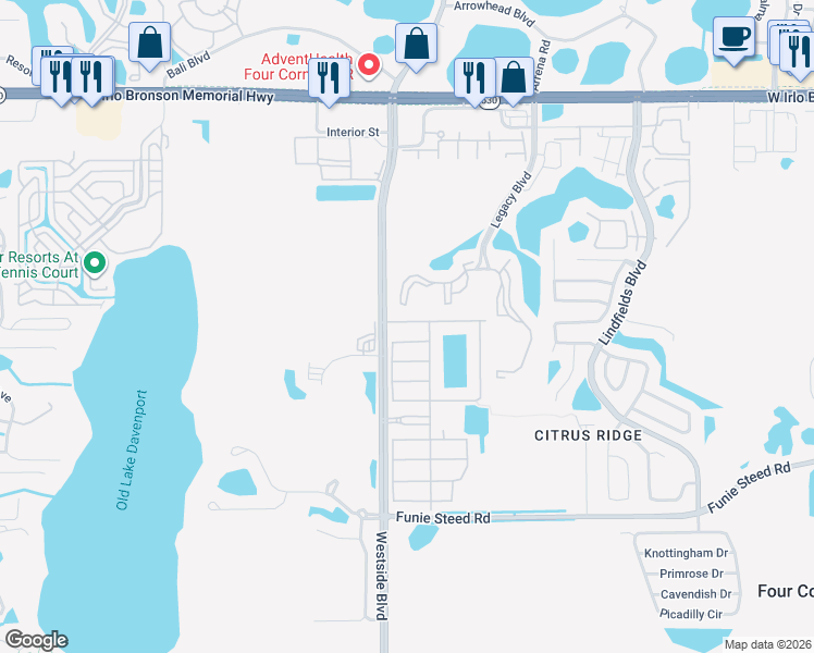 map of restaurants, bars, coffee shops, grocery stores, and more near 8989 Cuban Palm Road in Kissimmee