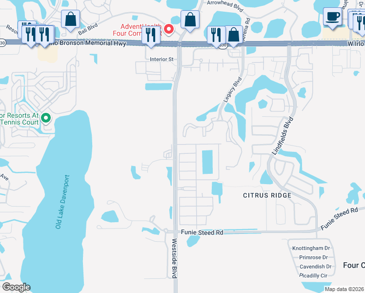 map of restaurants, bars, coffee shops, grocery stores, and more near 8989 Cuban Palm Road in Kissimmee