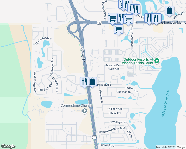 map of restaurants, bars, coffee shops, grocery stores, and more near 116 Polo Park Boulevard East in Davenport