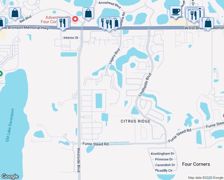 map of restaurants, bars, coffee shops, grocery stores, and more near 8816 Dunes Court in Kissimmee