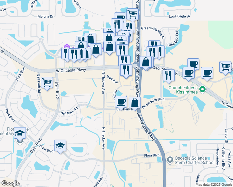 map of restaurants, bars, coffee shops, grocery stores, and more near 1790 Manarola Street in Kissimmee
